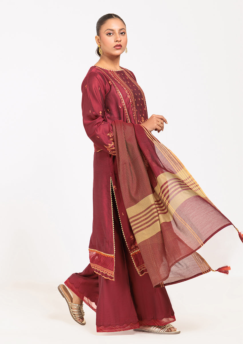 MAROON-SILK-3 PIECE (PWS6243P07)