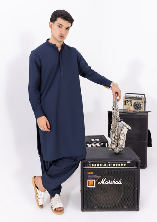 D-Navy-Blended-Shalwar Suit - (M25SSE2042)