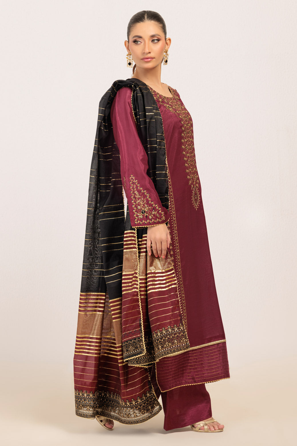 MAROON-SILK-3 PIECE (WS5243P04)